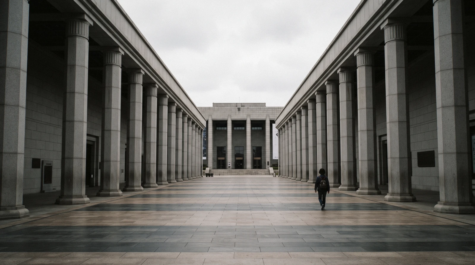 Stone colonnade and plaza at the War Memorial of Korea, Yongsan, Seoul, South Korea